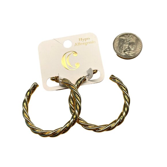 Charming Charlie MSRP $26 Gold-Tone Braided Hoop Earrings Hypoallergenic - Picture 3 of 4
